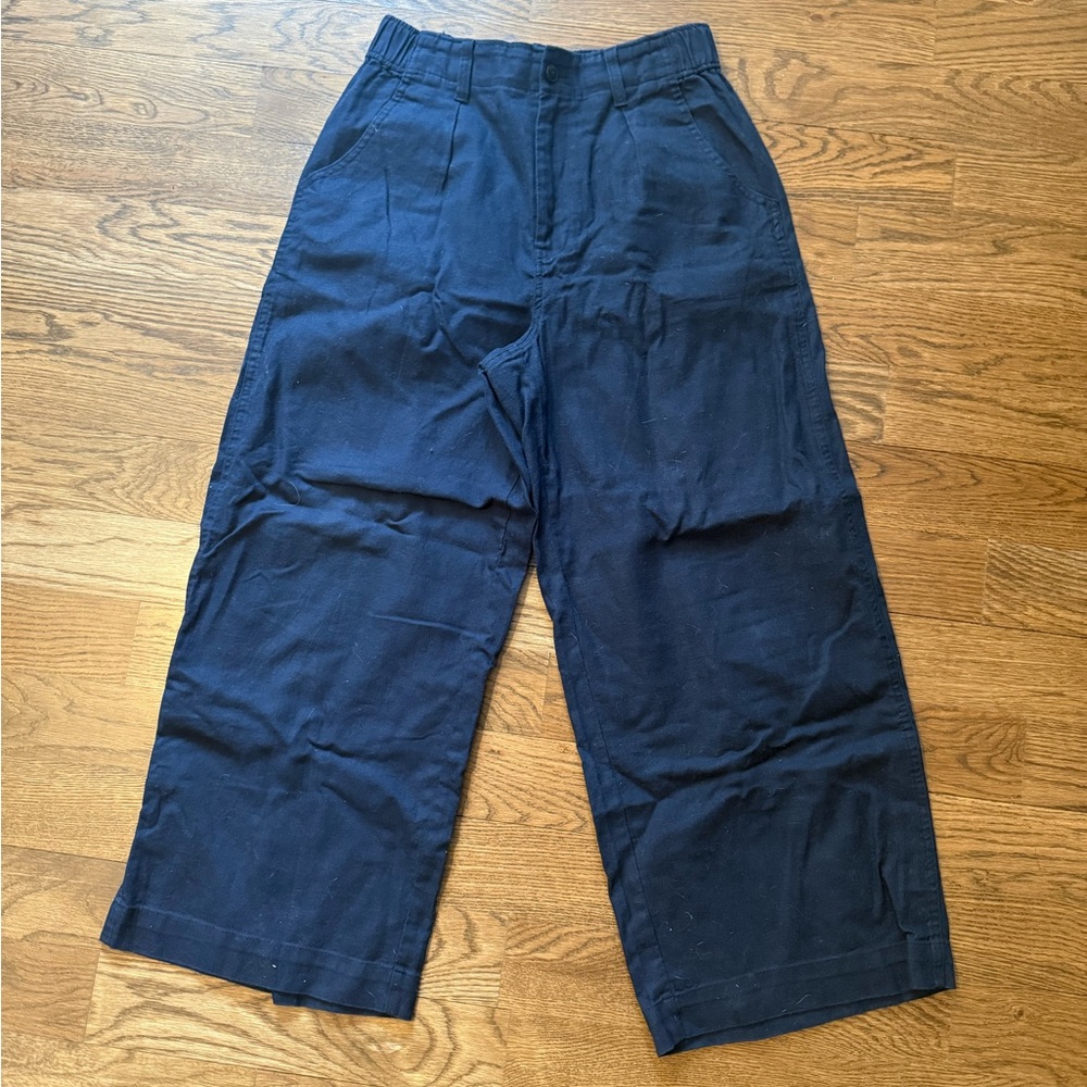 Madewell Cotton-Linen Pleated Wide-Leg Pants | Indigo/Navy | Sz 6P